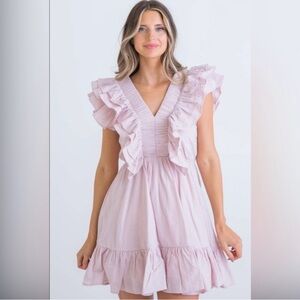 Karlie Ruffled V-Neck Mini Dress in Light Pink